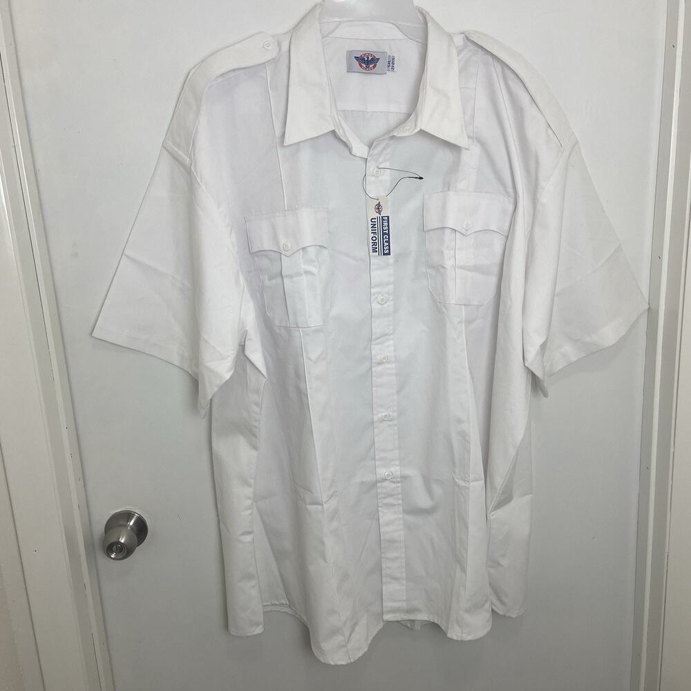 First Class Uniforms Unisex White Short Sleeve Button Down White, Size 5XL